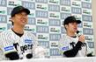 　ＣＳへ向け会見で意気込みを語る中野（左は藤川監督）＝撮影・山口登