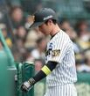 ８回、死球を受けベンチに下がる近本（撮影・西田忠信）