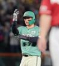 　７回、適時二塁打を放ちポーズを決める森下（撮影・西田忠信）