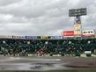 雨上がりのグラウンドを整備する阪神園芸のスタッフら（撮影・西田忠信）