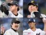 「沢村賞」候補に挙がった４投手（左上から時計回り）阪神・高橋、同・村上、ヤクルト・山野、阪神・才木