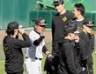　秋季練習に合流した野村コーチは選手からあいさつを受け笑顔を見せる（撮影・田中太一）
