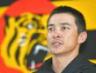 　阪神への残留を表明し、会見する熊谷（撮影・出月俊成）